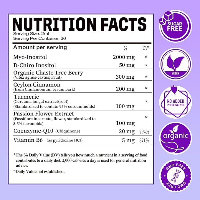Myo-Inositol & D-Chiro Inositol Supplement For Women, 40:1 Ratio Support Hormone Balance & Ovarian w. Organic Chaste Tree Berry, Ceylon Cinnamon for Healthy Cycle Regulation, Mood, Nerve