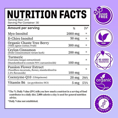 Myo-Inositol & D-Chiro Inositol Supplement For Women, 40:1 Ratio Support Hormone Balance & Ovarian w. Organic Chaste Tree Berry, Ceylon Cinnamon for Healthy Cycle Regulation, Mood, Nerve