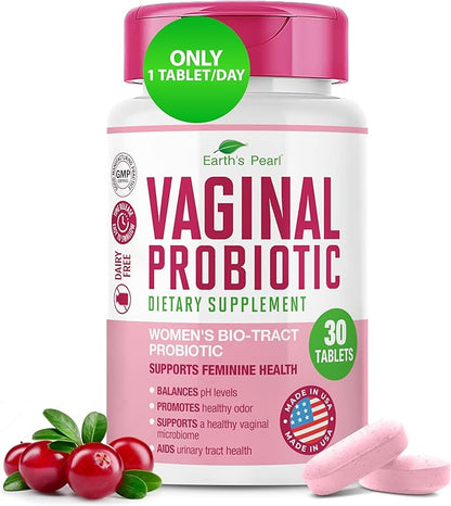 Earth's Pearl Vaginal Probiotics for Women - 15 x More Effective with BIO-Tract®, 3 Billion CFU, Probiotic & Prebiotic Blend, Promotes Healthy Vaginal Odor & pH Balance for Women - Only 1 Tablet/Day