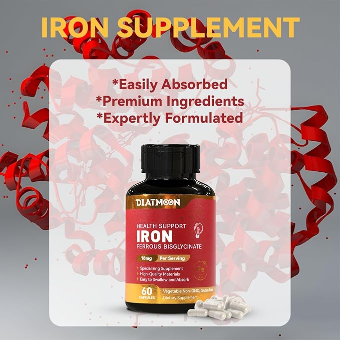 Iron Supplement, High Potency Iron 18 mg, as Ferrous Bisglycinate, for Women & Men, Easily Absorbed, Non-Gluten, GMOs-Free, 60 Count Veg Capsules (Pack of 2)