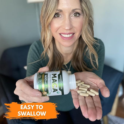 Mother Nature USDA Organic Maca Root Capsules, Black + Red + Yellow Peruvian Maca for Women & Men 1600mg - Supports Mood, Hormonal Balance Reproduction & Energy - Vegan Pills (120ct)