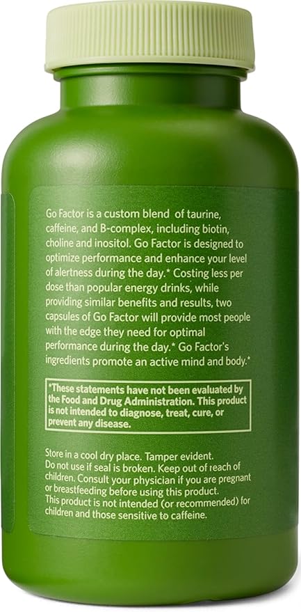 Go Factor Energy Supplement with Vitamin B Complex & Taurine | Natural, Fast Acting, Non-Habit Forming | Enhances Alertness, Boosts Energy, Supports Muscular Efficiency, Aids Recovery - 60 Capsules