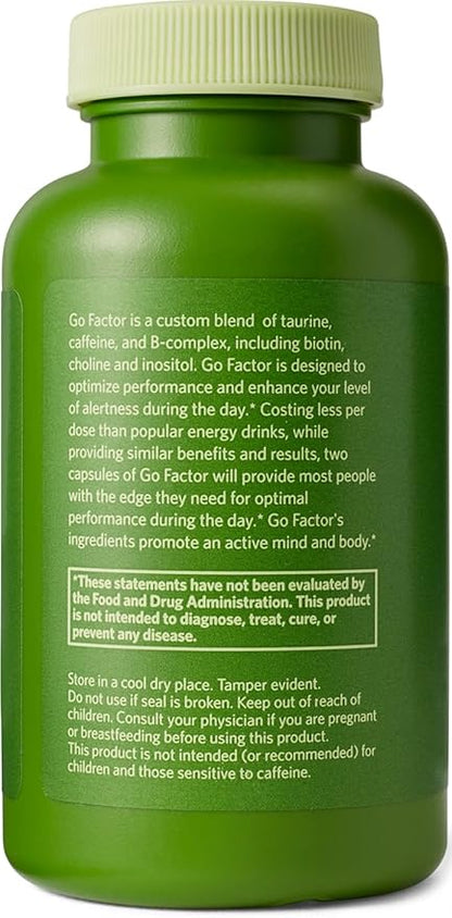 Go Factor Energy Supplement with Vitamin B Complex & Taurine | Natural, Fast Acting, Non-Habit Forming | Enhances Alertness, Boosts Energy, Supports Muscular Efficiency, Aids Recovery - 60 Capsules