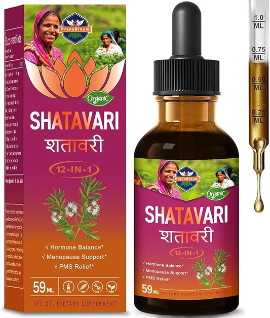 Organic Shatavari Root Menopause Support Drops for Women. PMS, Hot Flashes & Night Sweats Relief Supplement w/Red Clover, Dong Quai & Black Cohosh. Herbal Extract Health Tincture. 2oz