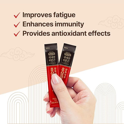 Premium Korean Red Ginseng Extract - 6-Year Grown, High Ginsenoside Concentration for Immune Support, Fatigue Relief, and Energy Boost - 30 Convenient Daily Packs