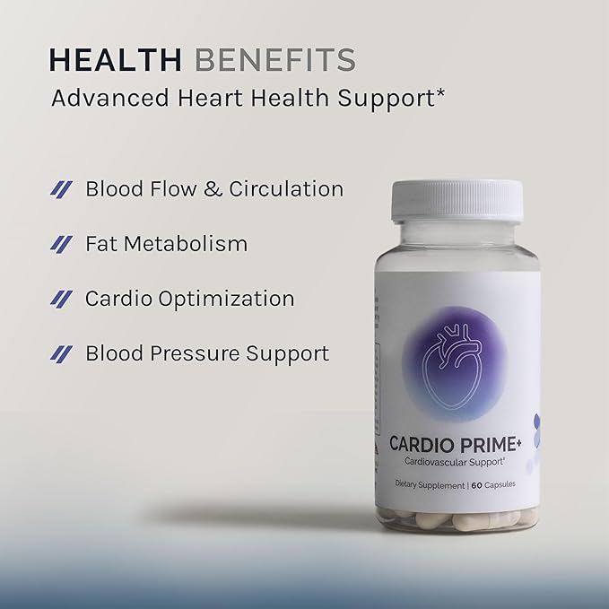 Cardio Prime+, Blood Pressure Supplement and Heart Health Support - Promotes Circulation and Cardiovascular Function with Bergamot, NAD3, Nattokinase - 60 Capsules (1 Month Supply)
