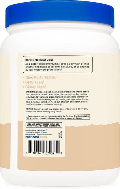 Nutricost Collagen Peptides Powder 1LB (454 G) (Vanilla) - Grass Fed Bovine Collagen Hydrolysate