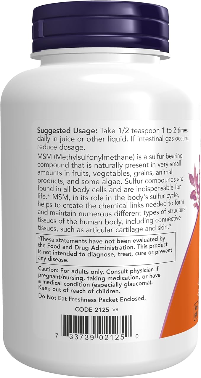 NOW Foods Supplements, MSM (Methylsulfonylmethane) Powder, Supports Healthy Cartilage*, Joint Health*, 8-Ounce