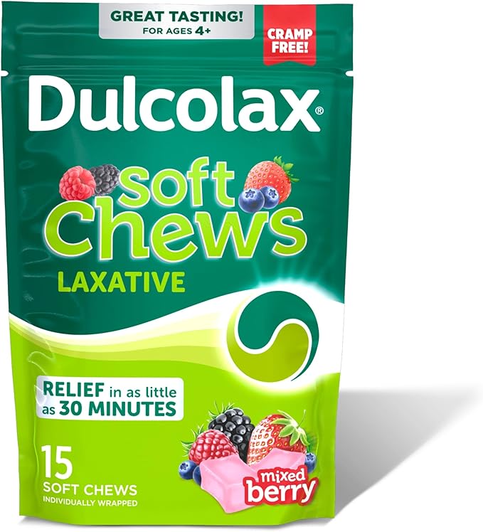 Dulcolax Saline Laxative Soft Chews, Gentle Constipation Relief, Mixed Berry Flavor, Magnesium Hydroxide 1200 mg, 15 Count