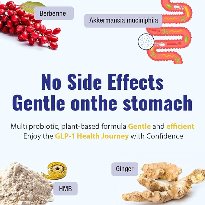 GLP-1 Supplement for Women & Men, Natural GLP-1 Support, 26 in 1 with Akkermansia Probiotic, Berberine, Inulin, Turmeric, HMB, GLP1 for GLP 1 Levels, Metabolism*, Digestive & Gut Health - 60 Count