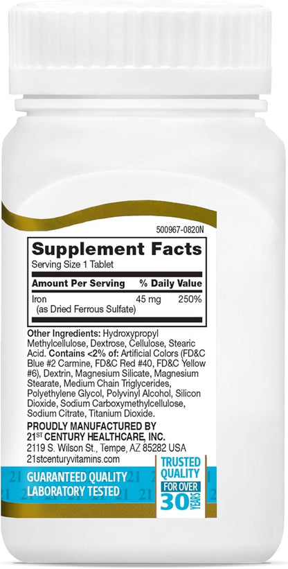 21st Century Slow Release Iron Tablets, 60 Count (Pack of 3)