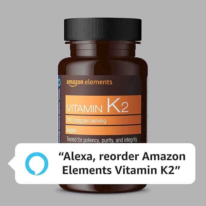 Amazon Elements Vitamin K2 100 mcg, Vegan, 65 Capsules, 2 Month Supply (Packaging May Vary) (Pack of 2)
