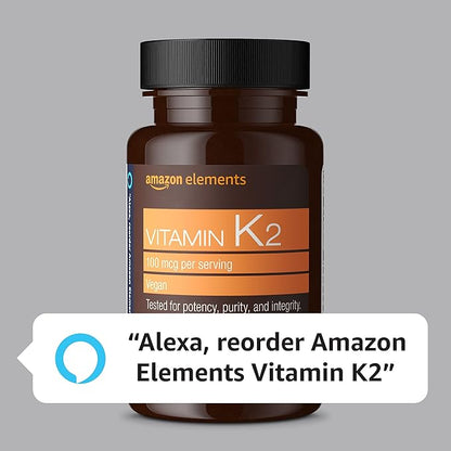 Amazon Elements Vitamin K2 100 mcg, Vegan, 65 Capsules, 2 Month Supply (Packaging May Vary) (Pack of 2)