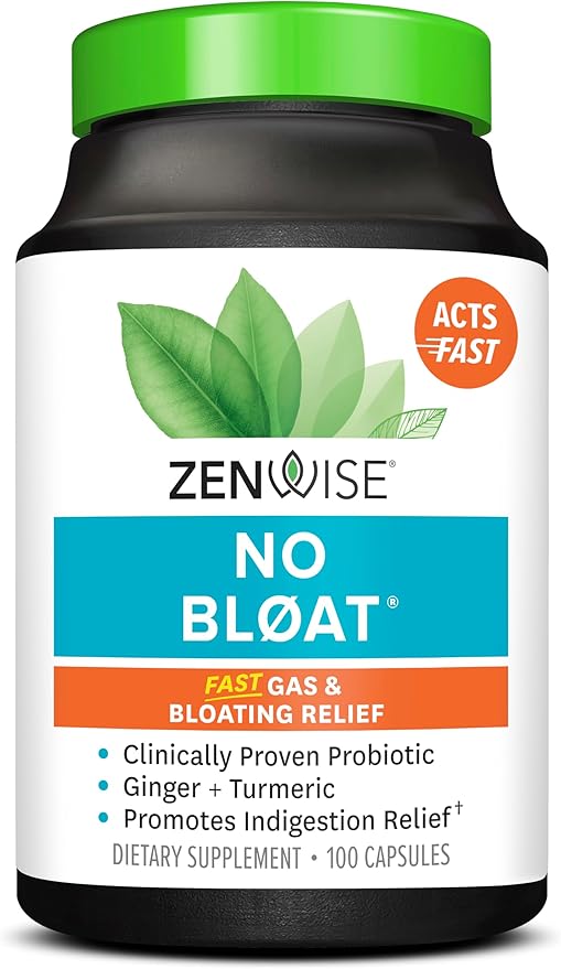 Zenwise Health No Bloat Probiotics for Women and Men Digestive Health with Ginger, Dandelion, and Lactase, Digestive Enzymes for Gas and Bloating Relief - Vegan Water Retention Pills - 100 CT