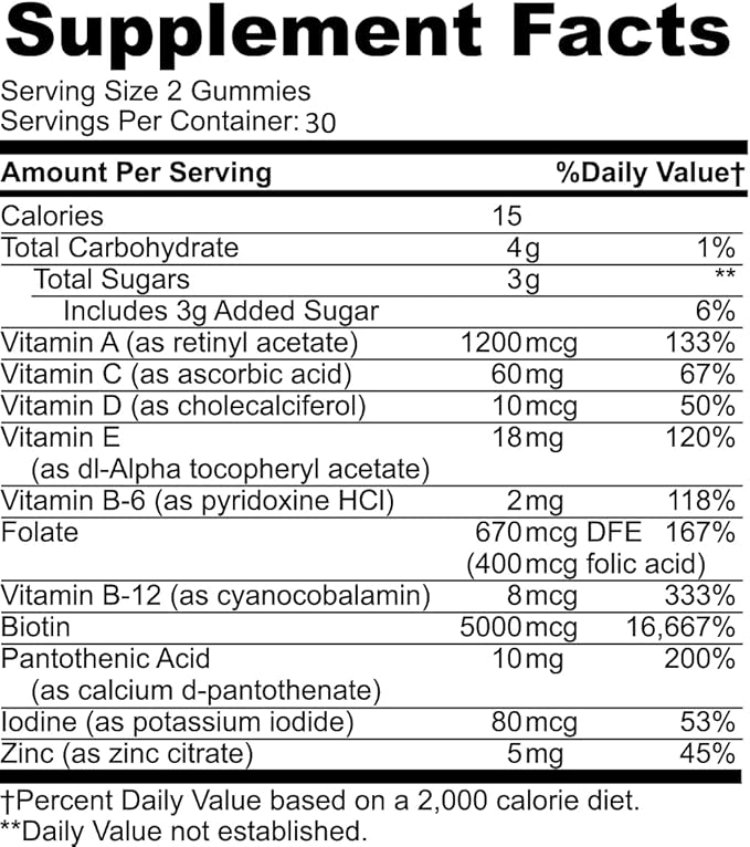 Katherine & Clark Panto Gold Vitamin B5 Pantothenic Acid Gummies for Acne - Hair Skin and Nails Gummies - Biotin, Zinc, Folic Acid Chewable Non-GMO Gluten-Free for Body - Oily Skin Gummies - 60 Count