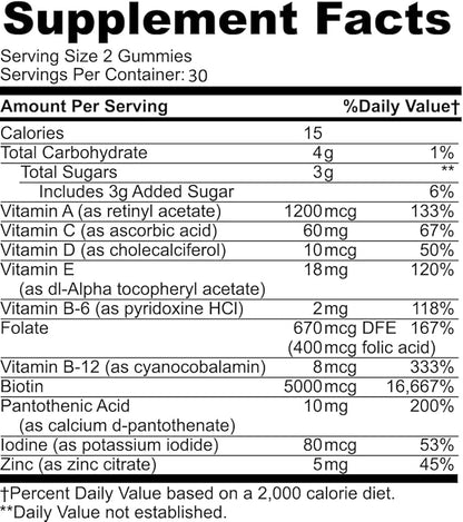 Katherine & Clark Panto Gold Vitamin B5 Pantothenic Acid Gummies for Acne - Hair Skin and Nails Gummies - Biotin, Zinc, Folic Acid Chewable Non-GMO Gluten-Free for Body - Oily Skin Gummies - 60 Count
