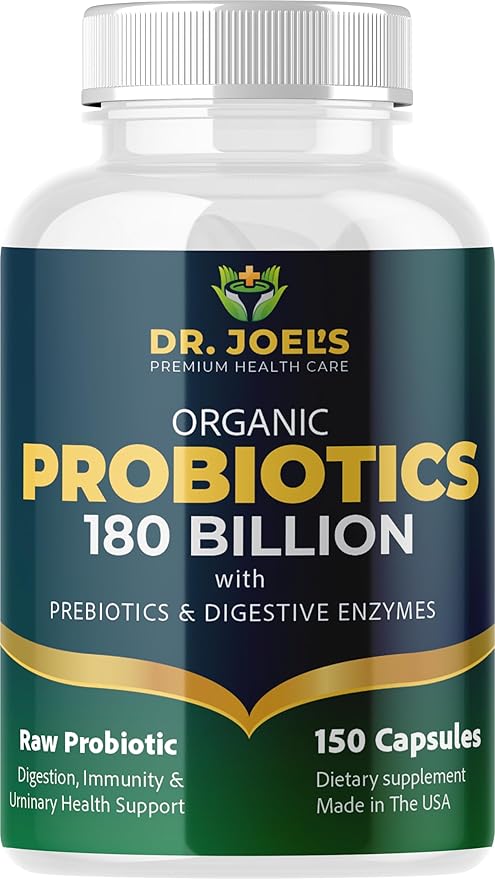Organic Probiotics 180 Billion CFU - 40 Strains Vegan Probiotics + Prebiotics + Digestive Enzymes - Gut & Immune Health - 100% Pure, Maximum Potency & Shelf Stable - Made in the USA