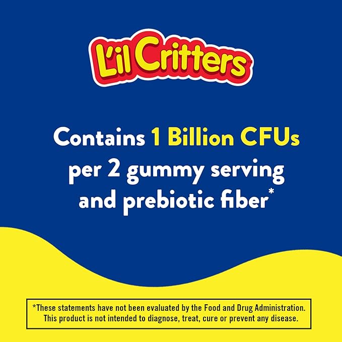 L’il Critters Probiotic Daily Gummy Supplement for Kids, for Digestive Health Support, Grape, Cherry and Orange Flavors, 60 Gummies