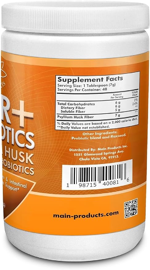Fiber + Probiotics 12 Oz (340g) Psyllium Husk Flaxseed, Digestive and Intestinal Flora Support.