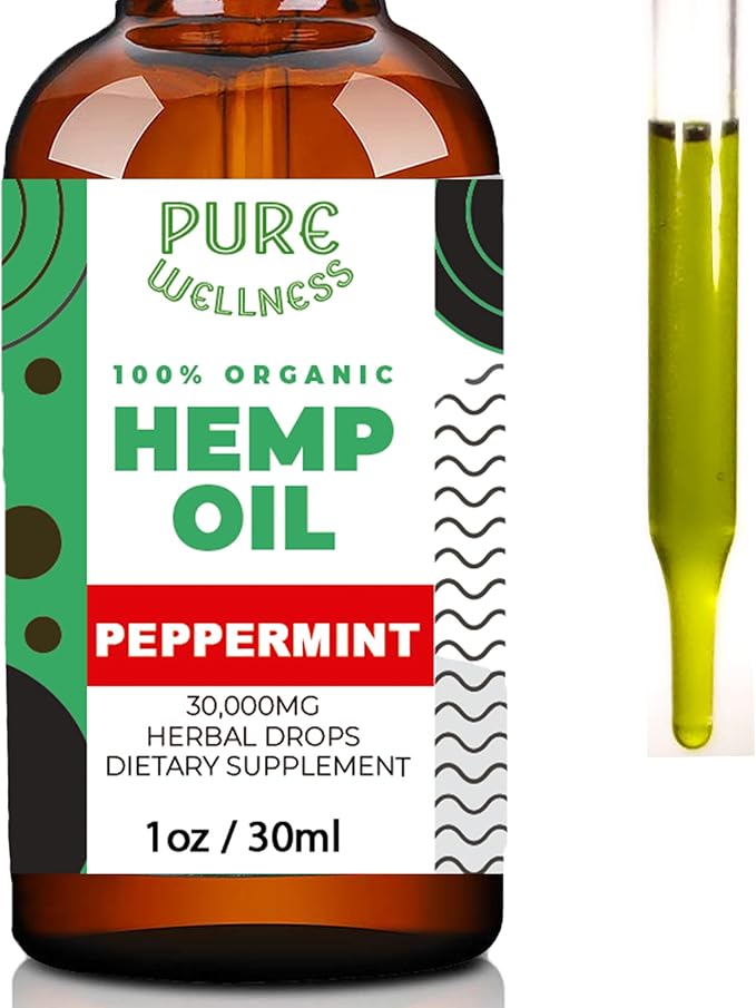 Organic Hemp Seed Oil (4 Oz), Peppermint Flavor, High Potency 30,000 mg - Helps in Natural Relief, Sleep, Relaxation & Mood, Transparent Hemp Oil Dosage, Non-Habit Forming - Non-GMO, Vegan