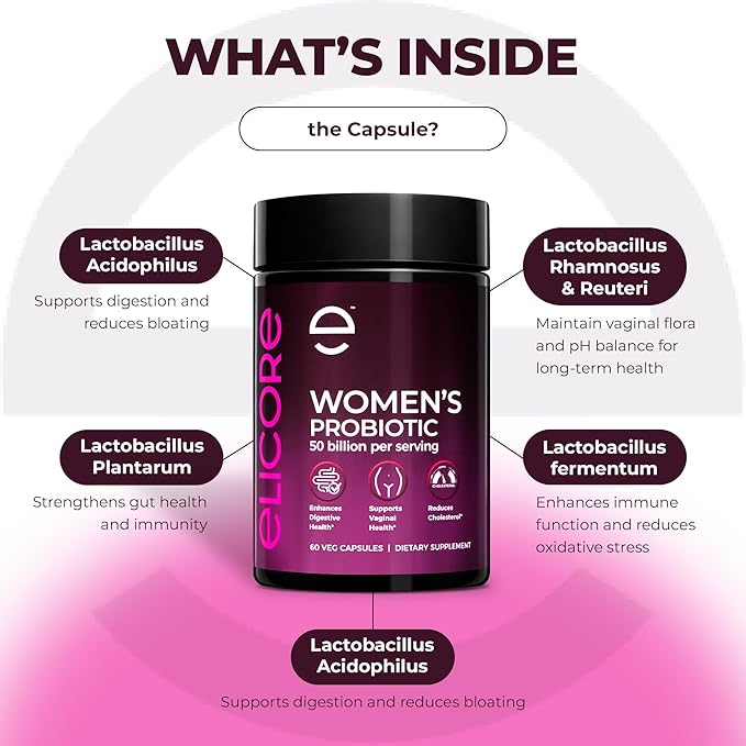 Probiotics for Women 50 Billion CFU - Lactobacillus for Digestive & Vaginal Health - Non-GMO, Gluten-Free Blend with MAKTREK Bi-Pass Technology - Vaginal Probiotics - 60 Veg Capsules