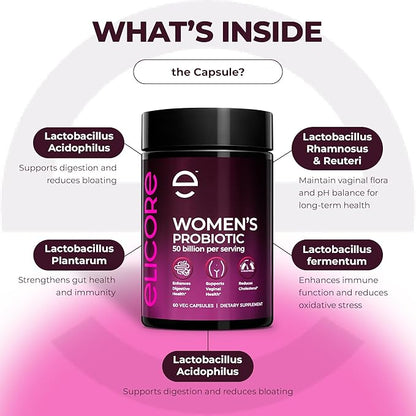 Probiotics for Women 50 Billion CFU - Lactobacillus for Digestive & Vaginal Health - Non-GMO, Gluten-Free Blend with MAKTREK Bi-Pass Technology - Vaginal Probiotics - 60 Veg Capsules