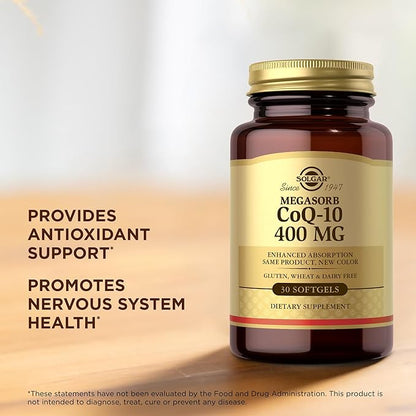 SOLGAR Megasorb CoQ-10 400 mg - 30 Softgels - Enhanced Absorption - Gluten Free, Dairy Free - 30 Servings