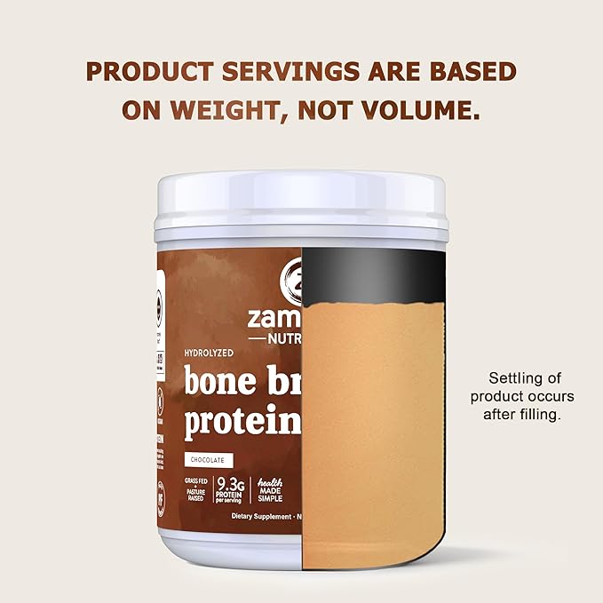 Zammex Bone Broth Protein Powder, Pure Grass Fed Beef, Chocolate Protein Powder,Hydrolyzed Collagen Supplement for Healthy Skin,Nails,Hair,Joints, Non-GMO,Gluten Free, Great in Shakes