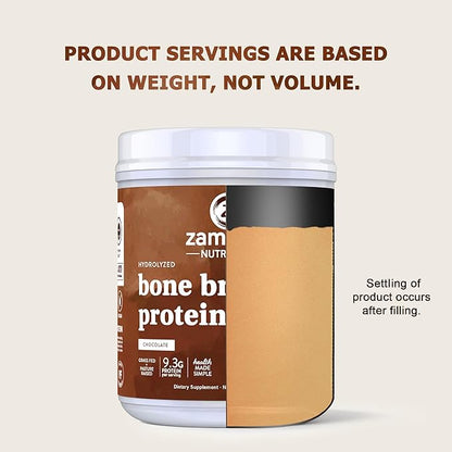 Zammex Bone Broth Protein Powder, Pure Grass Fed Beef, Chocolate Protein Powder,Hydrolyzed Collagen Supplement for Healthy Skin,Nails,Hair,Joints, Non-GMO,Gluten Free, Great in Shakes