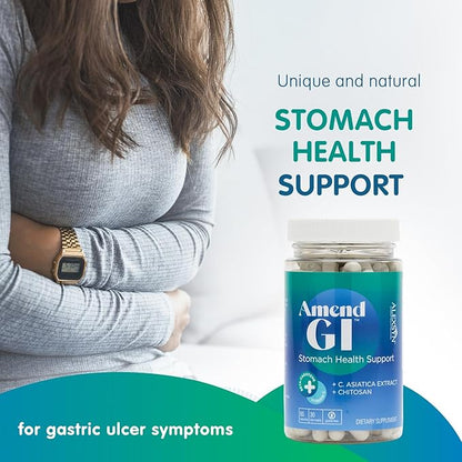 Amend GI All-Natural Stomach Health Support 60 Capsules - Nutraceutical for Stress-Induced Ulcer Symptoms - Supports Healing and Digestive Health with Asiatica Extract & CM Chitosan