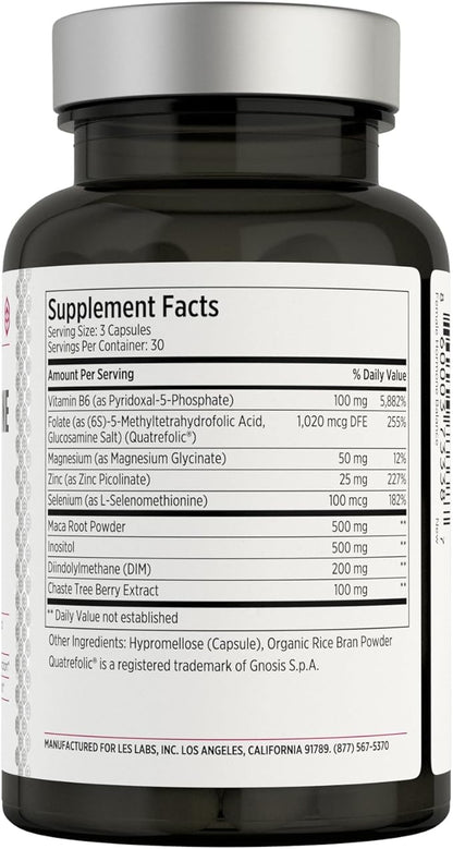 LES Labs Female Hormone Balance Supplement – Hormone Support for Women with Inositol, DIM, Vitex, Chaste Tree, Vitamin B6 & Folate – Menstrual Cycle & Fertility Support – 90 Capsules – Non-GMO