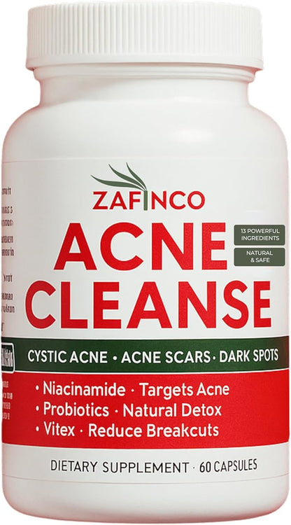 Acne Cleanse Capsules.Powerful Vitex Angus Extract, Niacinamide, Biotin for Teens & Adults. Organic Acne Treatment,Cystic Pimples, Oily Skin to Natural Clear Skin Vitamins Supplement- 60 Count