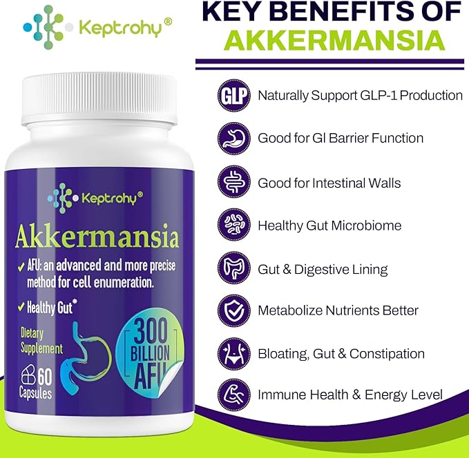 GLP-1 Supplement - 300 Billion AFU Akkermansia Probiotic for Women & Men, Akkermansia Muciniphila for GLP-1 Production, Digestive, Gut, Immune Health, Enhances Gut Digestive Lining function, 60 Count
