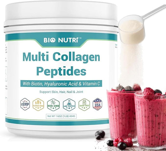 Collagen Peptides - Multi Collagen Peptides with 5 Types - Hydrolyzed Collagen Peptides Powder with Biotin & HA - Support for Hair, Skin, Nails & Joints