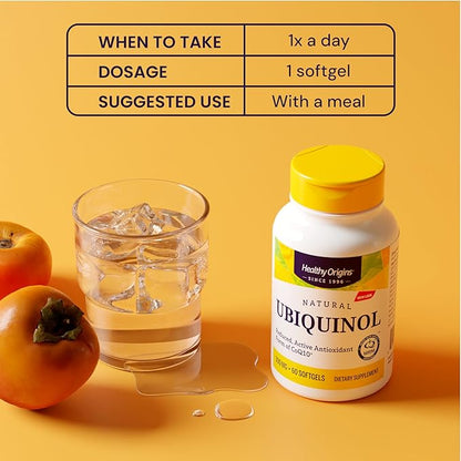 Healthy Origins Ubiquinol (Active Form of CoQ10), 300 mg - Kaneka Ubiquinol Supplements for Heart Health & Antioxidant Support - Gluten-Free & Non-GMO Supplement - 60 Softgels