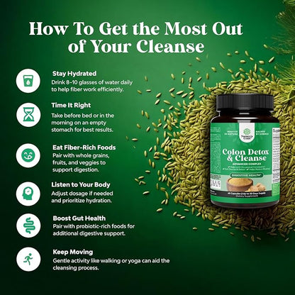Colon Cleanser & Detox - Lactobacillus Acidophilus Probiotic Supplement Body Cleanse - Psyllium Husk Capsules Gut Health Supplement