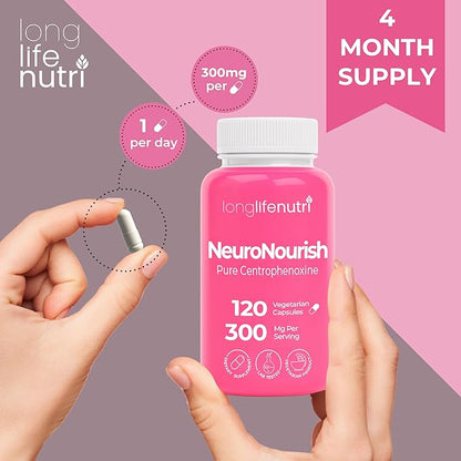 NeuroNourish (Centrophenoxine) 300mg - DMAE & pCPA, 120 Vegetarian Capsules, 4-Month Supply, Natural Nootropic for Strengthening Memory, Focus, & Cognitive Function, GMP Certified, Made in USA