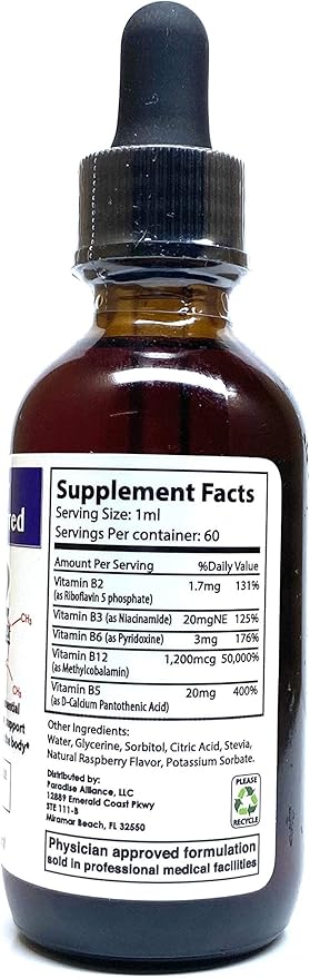Vitamin B12 Complex Liquid Sublingual Drops Fast Absorption B2, B3, B5, B6 and B12. 2 fl oz - 60 Day Supply
