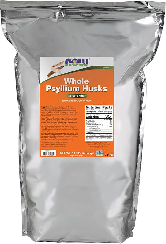NOW Foods Supplements, Whole Psyllium Husks, Non-GMO Project Verified, Soluble Fiber, 10-Pound