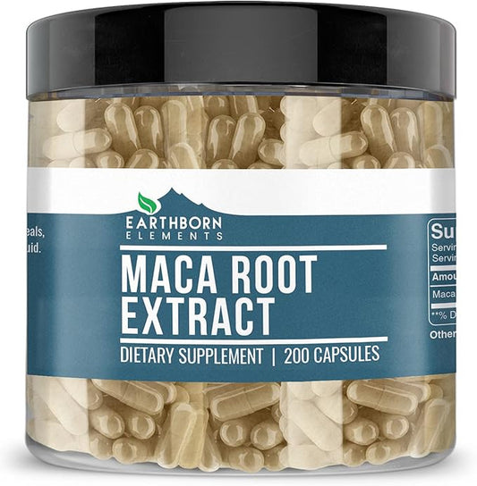 Earthborn Elements Maca Root Extract 200 Capsules, Pure & Undiluted, No Additives