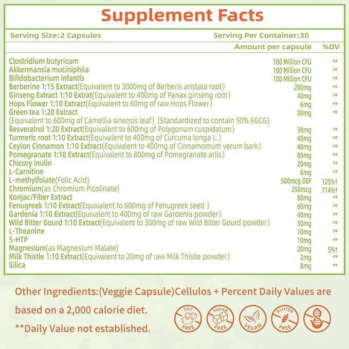 GLP-1 Supplements with Akkermansia Probiotic for Digestion, GLP-Activate - GLP1 for Immune, GLP 1 Supplement, Gut Health, Energy & Metabolism Improvement, 60 Capsules