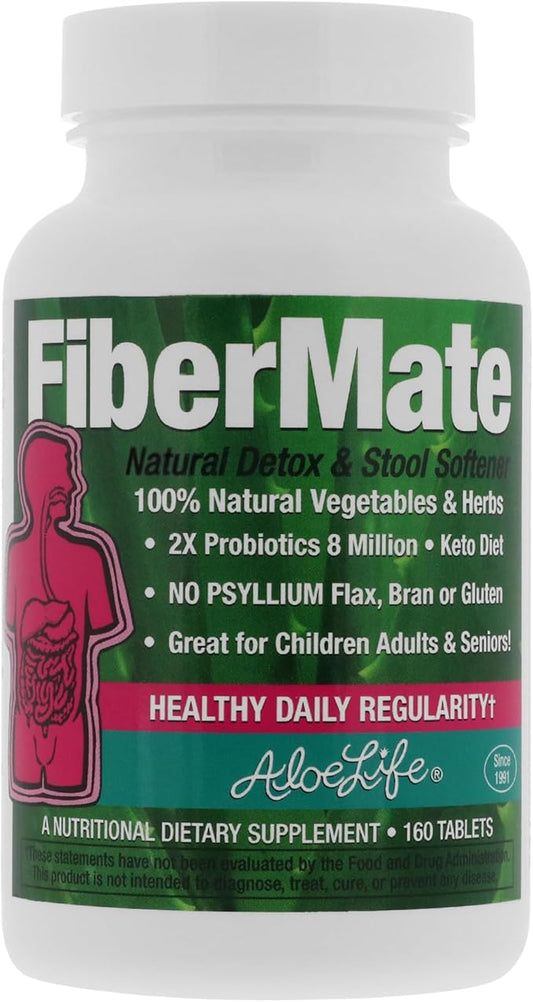 Aloe Life - FiberMate Tablets, Body Detox & Stool Softener, Contains Vegetables & Herbs, Gentle Irregularity Relief, Safe Digestive Support, No Psyllium or Bran, Gluten- & Dairy-Free (160 Tablets)