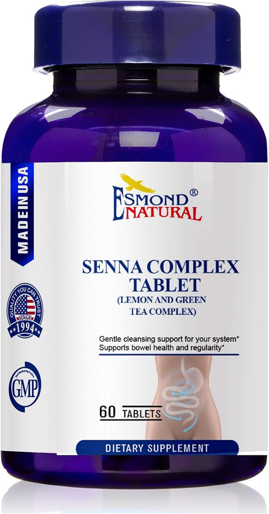 (8 Pack) Esmond Natural: Senna Complex Tablet - Lemon & Green Tea (Bowl Health, Cleansing & Regularity), GMP, Natural Product Assn Certified, Made in USA - 620mg, 480 Tablets