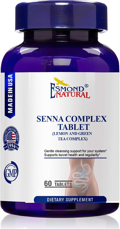 (3 Pack) Esmond Natural: Senna Complex Tablet - Lemon & Green Tea (Bowl Health, Cleansing & Regularity), GMP, Natural Product Assn Certified, Made in USA - 620mg, 180 Tablets