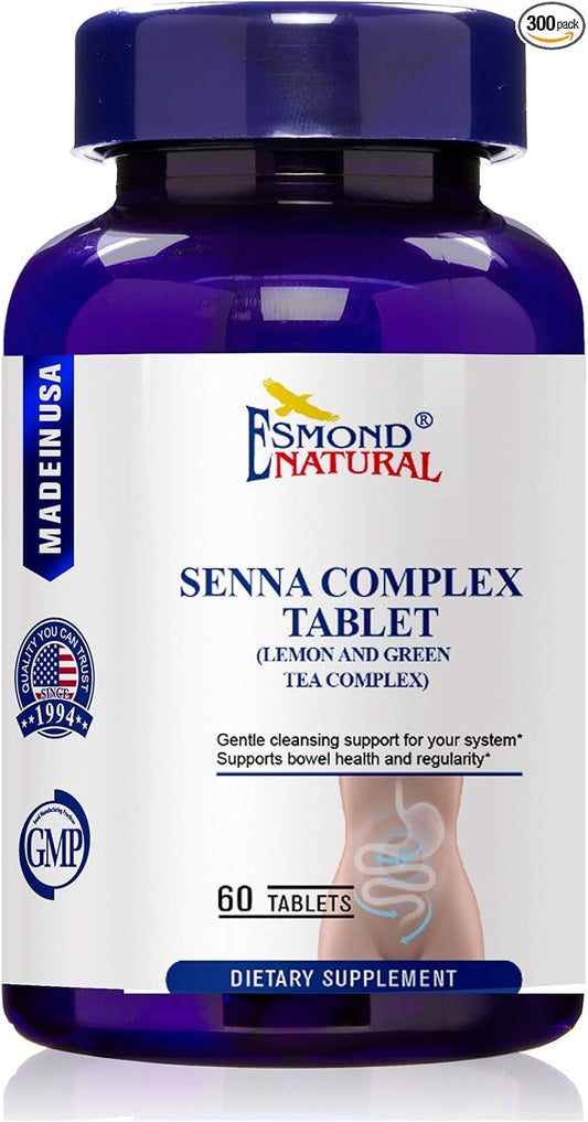 (5 Pack) Esmond Natural: Senna Complex Tablet - Lemon & Green Tea (Bowl Health, Cleansing & Regularity), GMP, Natural Product Assn Certified, Made in USA - 620mg, 300 Tablets