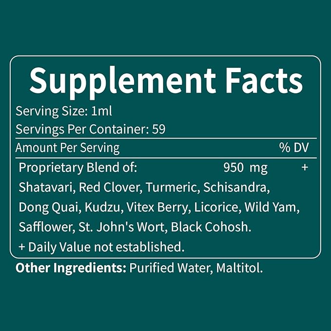 Shatavari (Shitabari) Drops for Women Support Menopause Relief, Herbal Supplement for PMS Support, 12-in-1 Formula with Wild Yam, Vitex Berry Extract. 2oz
