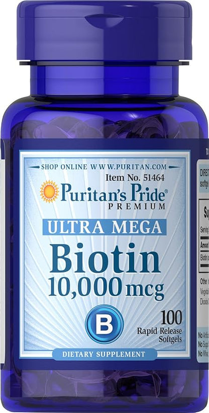 Puritan's Pride Biotin 10,000 mcg 50 Softgels