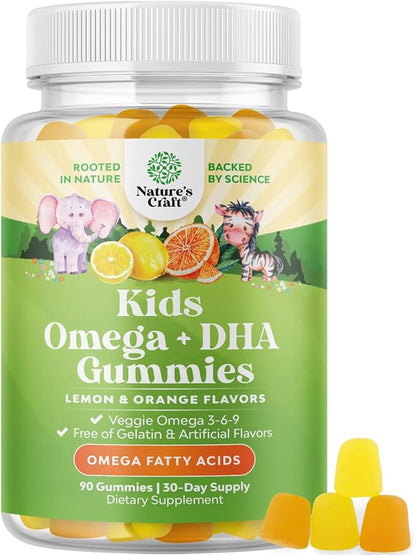 Kids DHA Omega 3 Gummies for Kids - Delicious Fish Free DHA Omega 3 Gummies with Vegetarian 6 9 for Vision Brain & Immunity - Non GMO Supplement Fish & Gluten Free 1 Month