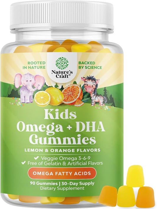 Kids DHA Omega 3 Gummies for Kids - Delicious Fish Free DHA Omega 3 Gummies with Vegetarian 6 9 for Vision Brain & Immunity - Non GMO Supplement Fish & Gluten Free 1 Month