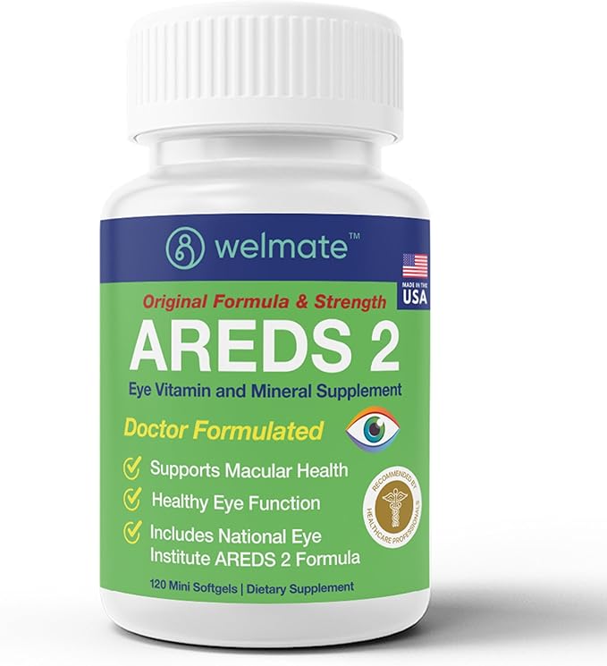 WELMATE - AREDS 2 (60 Servings) - Eye Vitamin and Mineral Supplement - Vitamin C, Zinc, Lutein, Zeaxanthin - Macular Health - Doctor Formulated & Tested - Eye Care - Gluten Free - 120 Mini Softgels